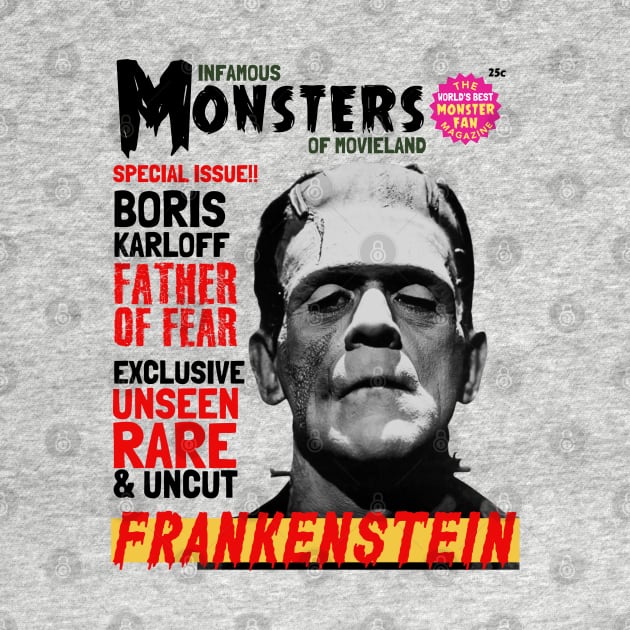 Vintage pulp horror magazine, Boris Karloff Frankenstein by Teessential